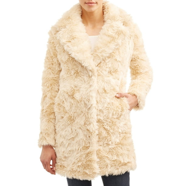 Faux Fur Coat With Detail, Curly Faux Fur Coat Womens