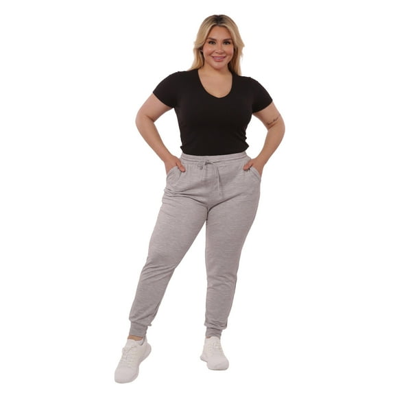 Plus Size Soft Brushed Fleece Lined Sweatpants - Gray Space Dye