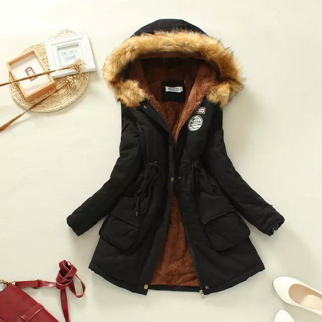Longue Veste d'Hiver Élégante, Manteau à Capuche pour Femmes, Manteau Chaud  à Capuche Sans Plat Manteau Long d'Hiver Parka Doublée en Peluche S