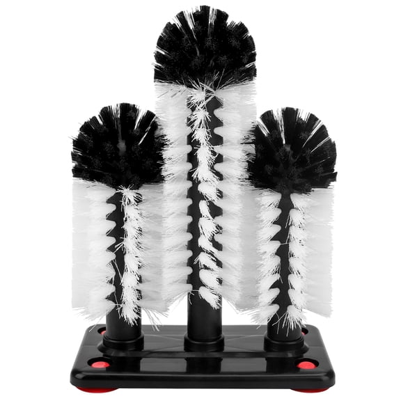 EEEkit Water Bottle Cleaning Brush with Suction Base, 3 Head Bristle Bar Glass Washer for Sink, Cup Washer Brush Cleaner for Bar Beer Cup, Wine Glass, Long Leg Cup