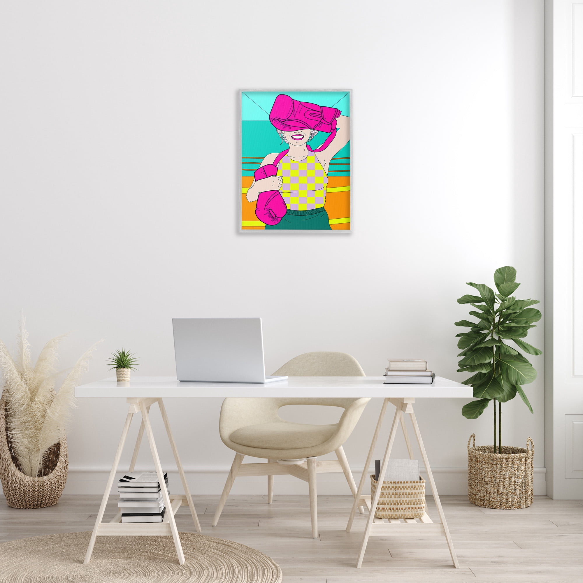 Stupell Industries Bold Kickboxing Woman Sports Painting Gray Framed Art Print Wall Art, 24 x 30