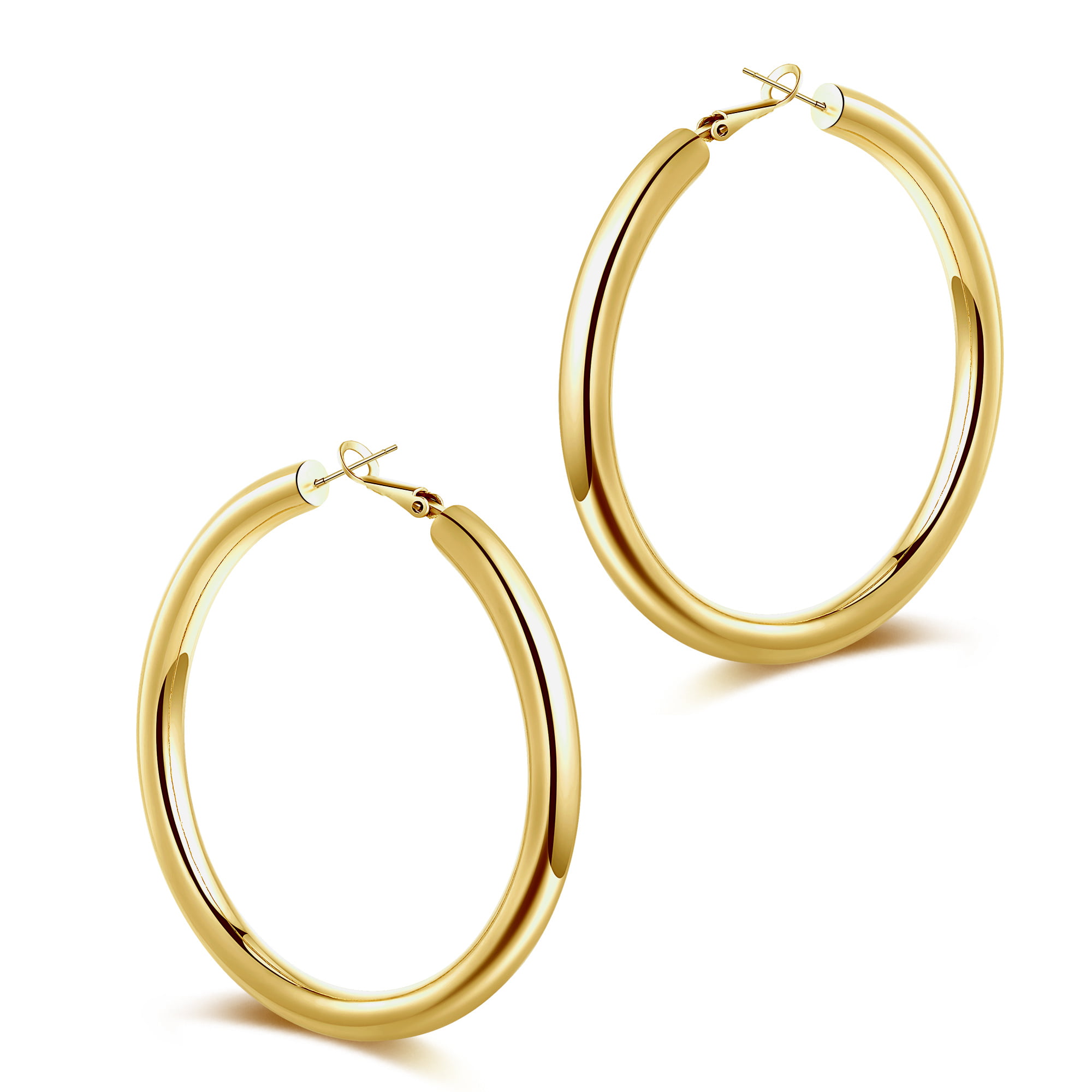 Hoop Earrings 18K Thick Gold Hoops Large Chunky Circle Earring for Women Girl with Sterling Silver Post 