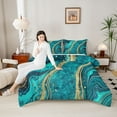 thumbnail image 4 of Homewish Adult Fashion Marble Bedding Comforter Set, Teal Gold Abstract Ombre Twin Comforter Sets, Modern Artwork Reversible Bedding Set, Lightweight Room Decor, 2 Pieces, 4 of 8