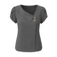 thumbnail image 4 of WEIWEN Cotton Linen Blouses for Women Summer Loose Fit Short Sleeve Tops Asymmetric Button Down V Neck Tees Dressy Casual T Shirts Grey, M, 4 of 4