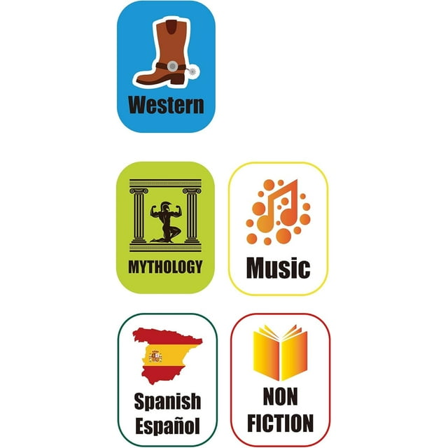 Juego de 450 etiquetas Magictodoor para libros de género bibliotecario con lomo