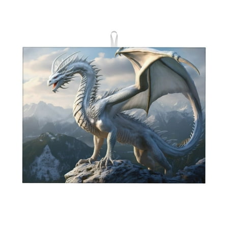 

Qekee Mountain White Dragon Print Dish Drying Mat Dishes Drainer Mat for Kitchen Counter Microfiber Absorbent Dish Draining Reusable Washable Draining Racks Extra Large 18 x24