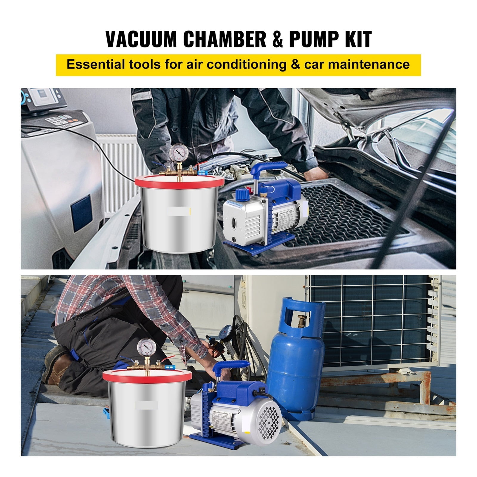 Vacuum Pump,4CFM 1/3HP HVAC Refrigerant Vacuum Pump Refrigeration With Vacuum Chamber Degassing Kit For Household Air Conditioning
