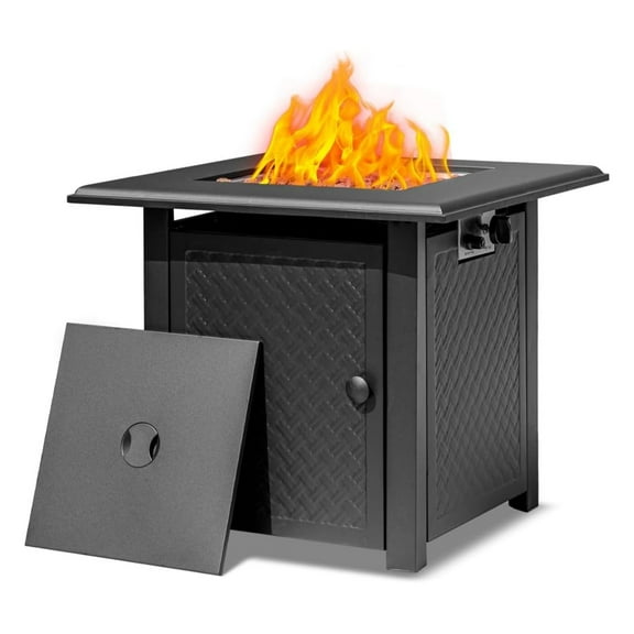 28 Inch Propane Table, 50,000 BTU Steel Gas for Outside,Outdoor Gas Firepit with Lid and Lava Rocks,CSA Certified Propane Firepit for Paito Garden Backyard,Add Warmth to Gatherings Black