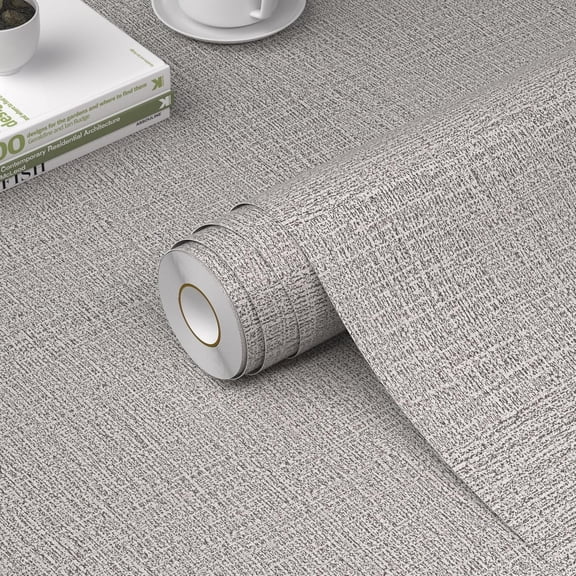 Peel And Stick Grasscloth Texture Wallpaper Faux Linen Fabric Vinyl Self Adhesive Light Gray 15.7in x 78.7in