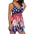 thumbnail image 2 of Augper Women Sexy With Chest Pad without Underwire Print Deep V Irregular Hem Patchwork Split Swimsuit, 2 of 7
