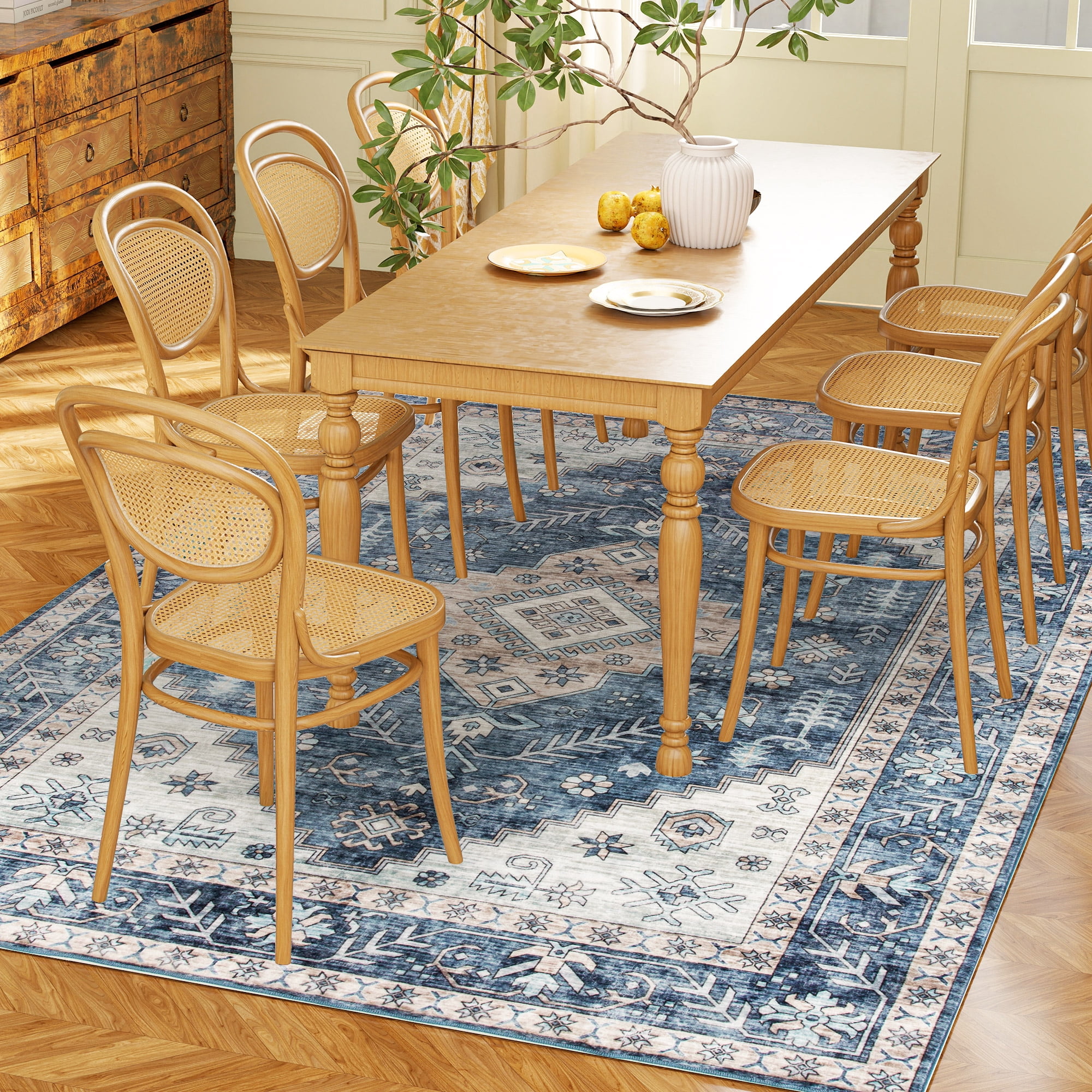 4' x 6' Area Rug with Intricately Stitched Edges & Anti-Slip TPR Backing, Pet-Friendly Soft Floor Carpet for High Traffic Living Room & Hallway