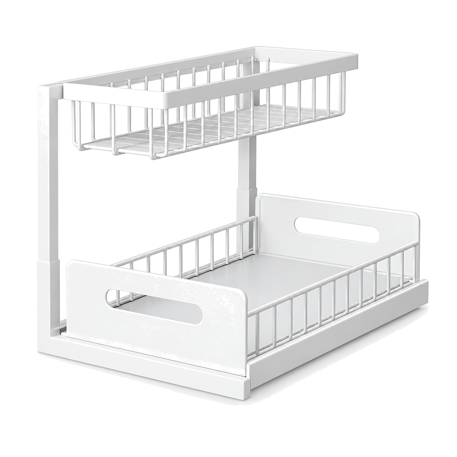 L-Shaped 2-Tier Under-Sink Organizer with Pull-Out Drawer Steel Cabinet Storage Rack for Kitchen and Bathroom