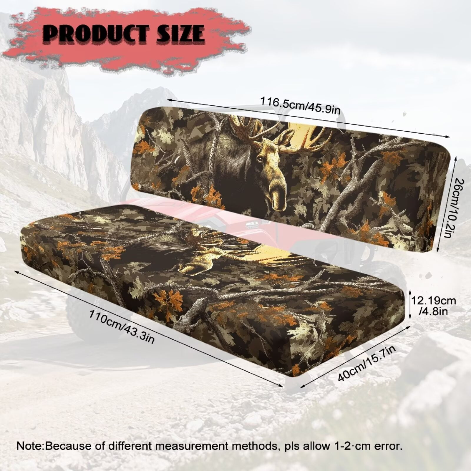 Uorisanigo UTV Seat Cover Dustproof Camo Hunting Deer Mule Seat Cushion Cover Outdoor UV Protection Breathable Elastic Polyester Fabric, Fit for Kawasaki Mule 3000 3010 3020