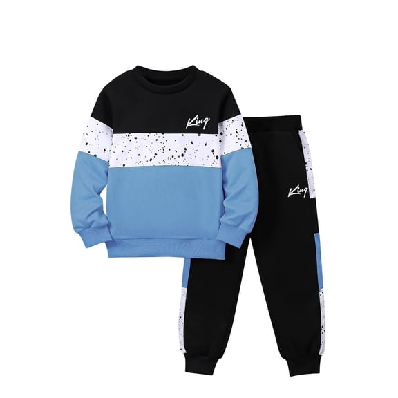 Jolyshlid Boys Sweatsuit 2 Pcs Sweatshirt Jogger Pants Set Kids Clothes Fall Winter Spring Pullover Outfits Blue 7-8 Years