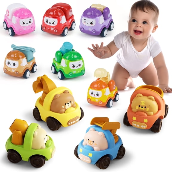 Car Toy for 1 Year Old Boy Gift, Baby Animal Racing Vehicle for Toddlers 1-3, Pull Back Cars, 10PCS Play Vehicle Set Mini Truck Toys Boy Girl
