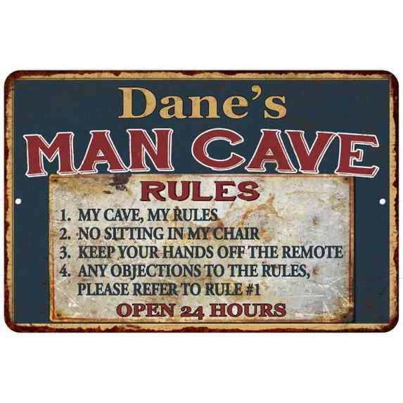 Dane's Man Cave Rules Chic Rustic Green Sign Home 8x12 Metal 108120049088