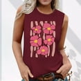 thumbnail image 2 of Women's Summer Tank Tops Trendy Flower Printed Crew Neck Sleeveless Shirts Casual Loose Fit Blouses Beach Tees (S, Wine 1), 2 of 5
