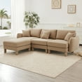 thumbnail image 3 of Boucle Fabric Convertible L Shape Sectional 3-seater Sofa Couch With Distinctive Shell-shaped Armrests And Removable Ottoman,Cylindrical Legs Wrapped with Self-fabric,Coffee Color, 3 of 9