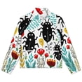 thumbnail image 4 of Jackets for Women Winter Coat Jackets Flannel Stand Collar Jacket(Black Beetles Floral Summer Art,Size:S-4XL), 4 of 7