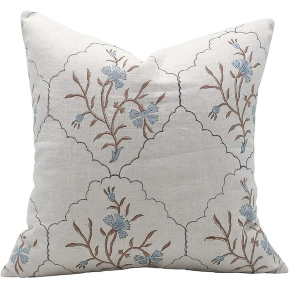 Hand Block Printed Pure Linen Cushion Covers By Fabdivine, 12X20, Throw Pillowcase Cushion Cover with Zipper for Sofa, Couch, Home Décor, Outdoor, Farmhouse, Living Room, Vidhya