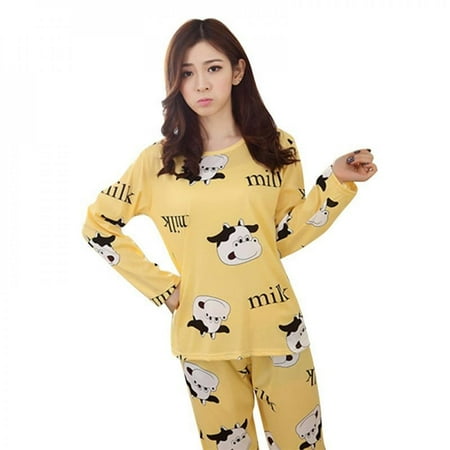

Gecelik Women Soft Comfy Autumn Casual Sleepwear Cartoon Nightwear Homewear Pajamas Set Leisurewear