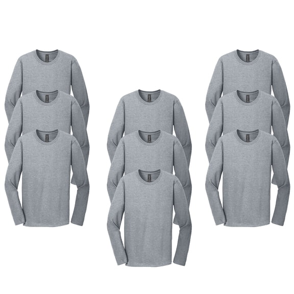 Gildan Men's Softstyle Long Sleeve T-Shirt, Modern Classic Fit, Crew Neck, Sport Grey, 9-pack, 3XL