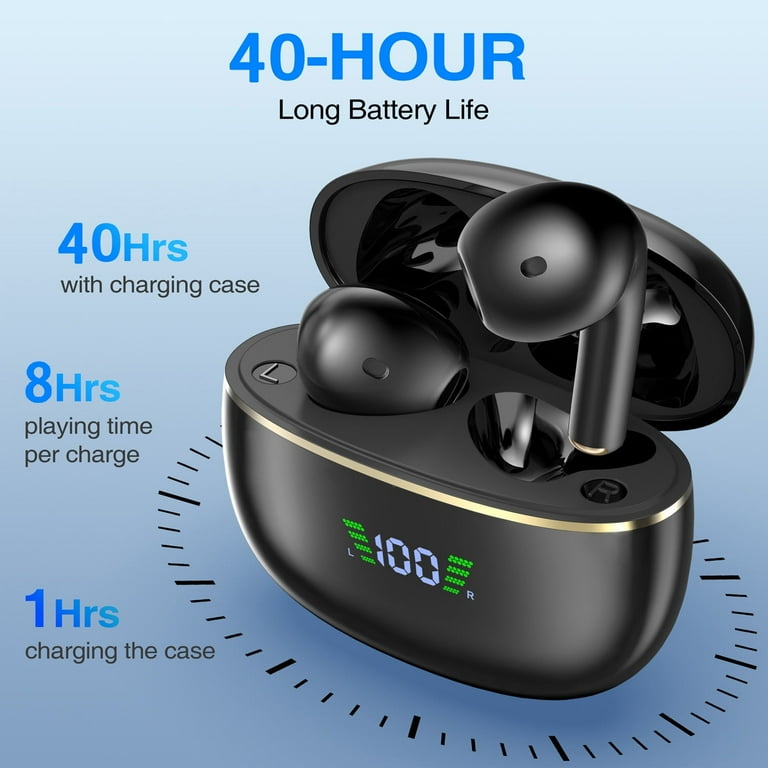 JIUMESS Bluetooth Earbuds Cordless Headphones with LED Display 40Hr Battery Waterproof for Running Music Walmart