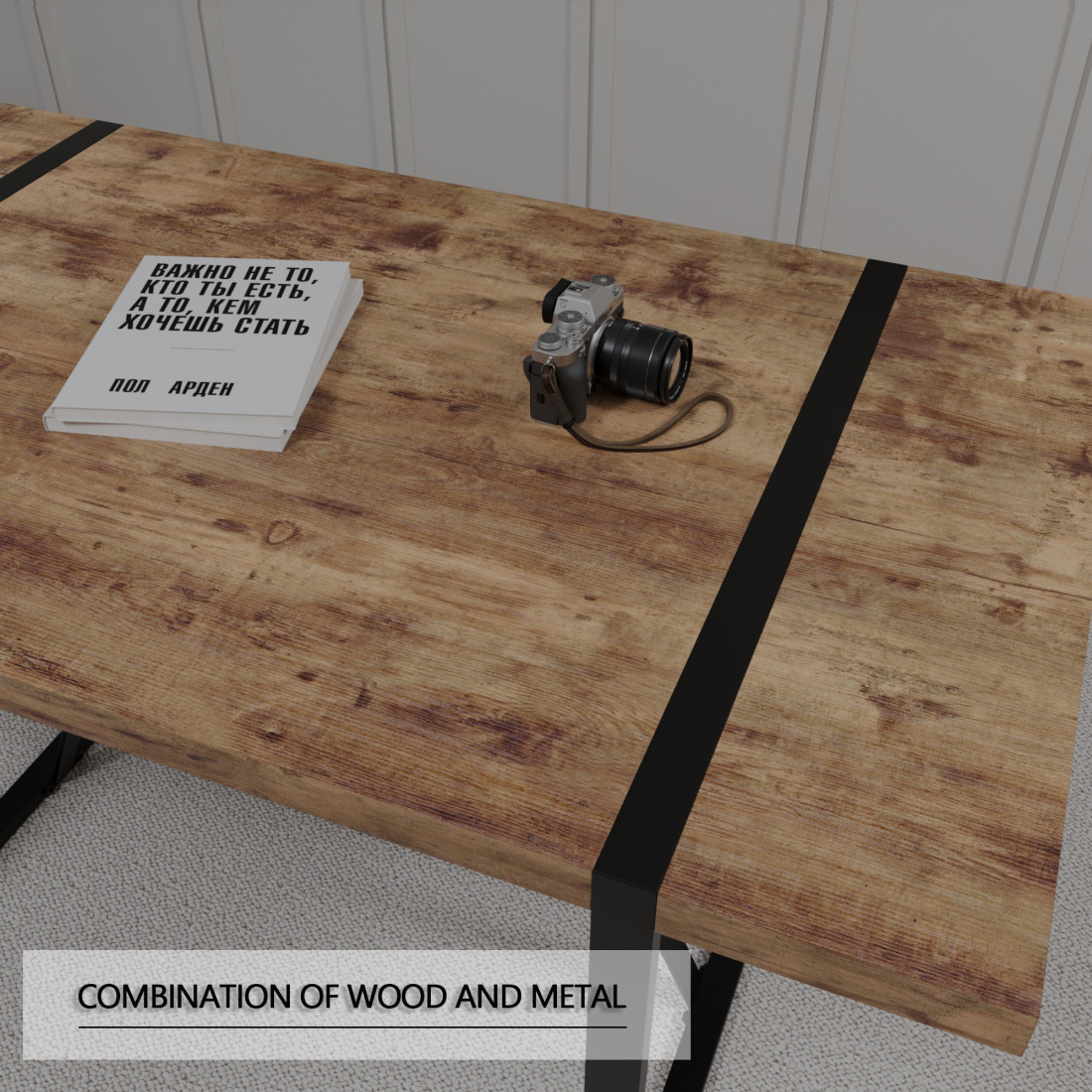 Modern Farmhouse Industrial Dining Table with 1.5" Thick Durable Dark Wood MDF Top & Black Steel Legs - Seats 4-6, Easy-Clean Surface for Compact Home Kitchens