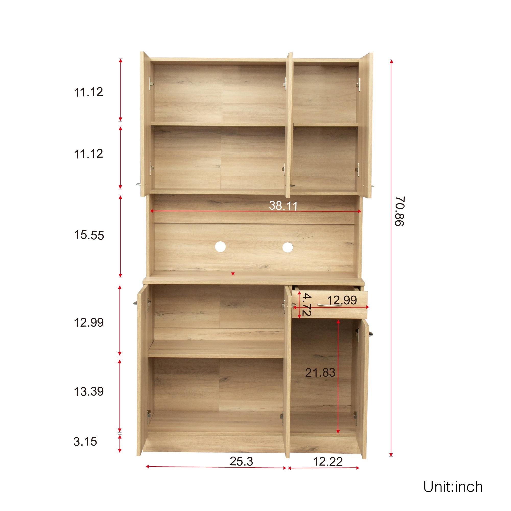 Mintazer 70.8" Tall Kitchen Pantry Cabinet with Open Shelf, Freestanding Food Storage Cabinet with Drawer & 6 Doors for Hallway Living Room Kitchen, Vatural