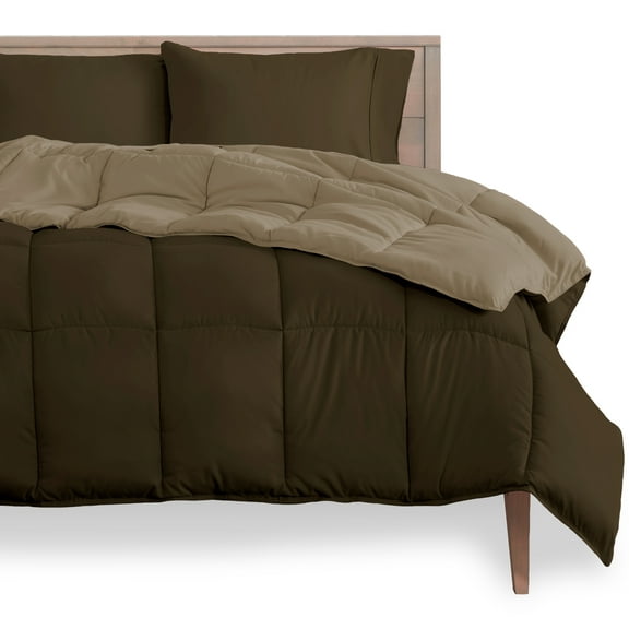 Bare Home Goose Down Alternative Reversible Comforter, Queen, Cocoa/Taupe