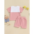 thumbnail image 4 of Biezeib Girls Contrast Color Set, Round Neck Short Sleeve Tops + Elastic Waist Folded Hem Shorts Infant Toddler 2 Piece Outfits, 4 of 9
