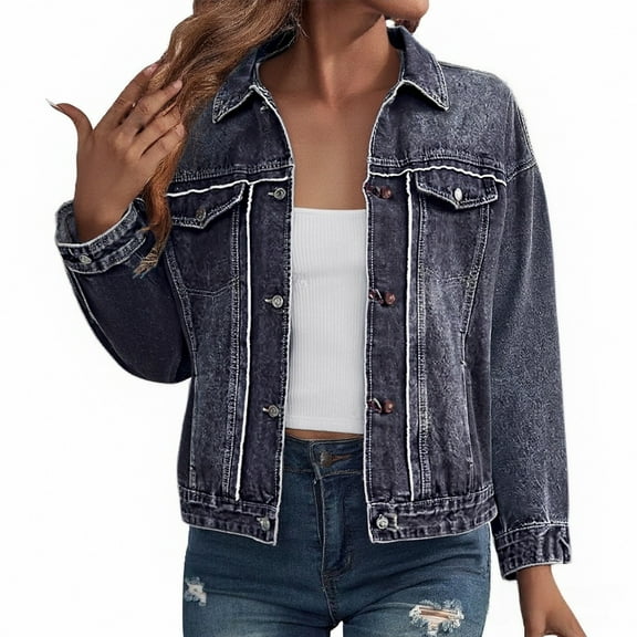 Aoiroe Womens Denim Jacket Womens Clothing Oversized Jacket Denim Jacket Light Jean Jacket For Women Light Weight Jackets Womens Denim Jacket For Women Blue L
