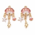 thumbnail image 2 of 100pcs Alloy Enamel Pendants Cadmium Free & Nickel Free & Lead Free Light golden Shell Light Salmon 35.5x15x3.5mm Hole: 1.8~2mm, 2 of 3