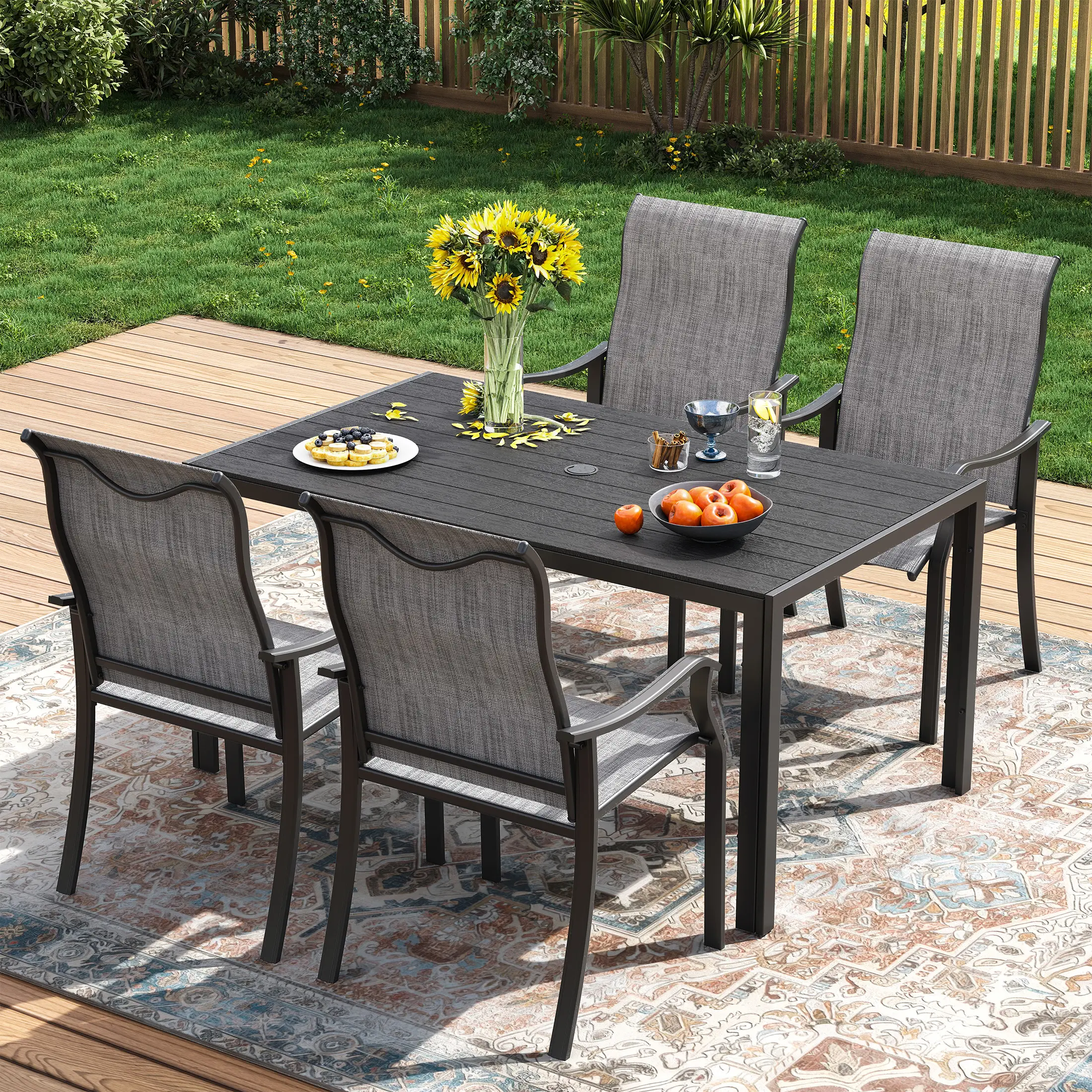 Techmilly Patio Chairs Set of 2, Outdoor Dining Chairs High Back with All Weather Breathable Textilene, Metal Frame for Lawn Garden Backyard Deck, Grey White