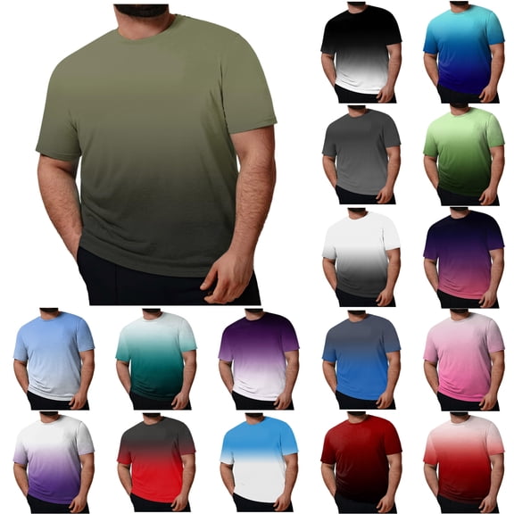 SGFCWSX Men's Crewneck T-Shirt, Gradient Short Sleeve Plus Size Casual Daily Top for Men Army Green Size 5XL