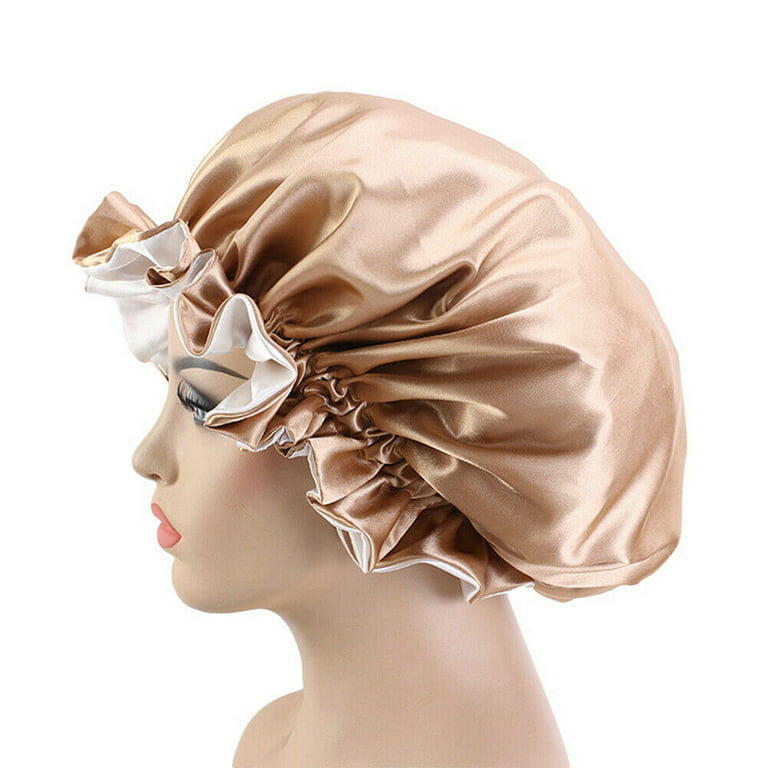 Double-sided Satin Night Sleep Cap Hair Bonnet Hat Head Cover w/ Elastic  Band 