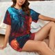 thumbnail image 4 of Fotbe Red And Blue Fire Conjunto de Pijama Estampado para Mujer, 2 Piezas, Ropa de Dormir con Camiseta de Manga Corta y Shorts Suaves-Medium, 4 of 6