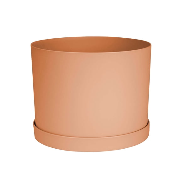 Bloem Mathers 6" Modern Resin Planter - Indoor Pot with Drainage Holes and Removable Saucer Tray, Muted Terra Cotta
