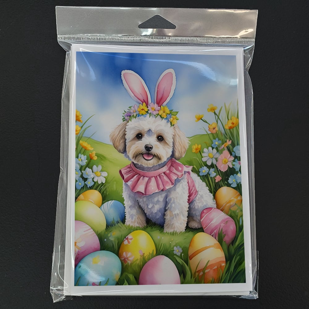 Maltipoo Easter Egg Hunt Greeting Cards Pack of 8 7 in x 5 in