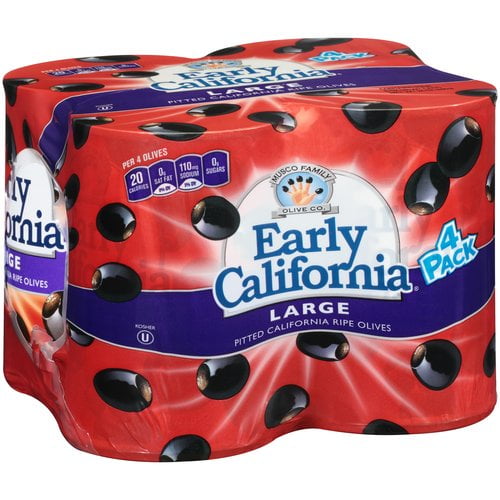 Early California Large Pitted California Ripe Black Olives, 6 oz, 4 count by Musco Family Olive Co.