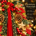 thumbnail image 6 of 24 Inch Lighted Christmas Wreath with Red Berries, Pine Cones, Gold Stars and Red Green Ribbon, Battery Operated Holiday Front Door Decor, 6 of 9