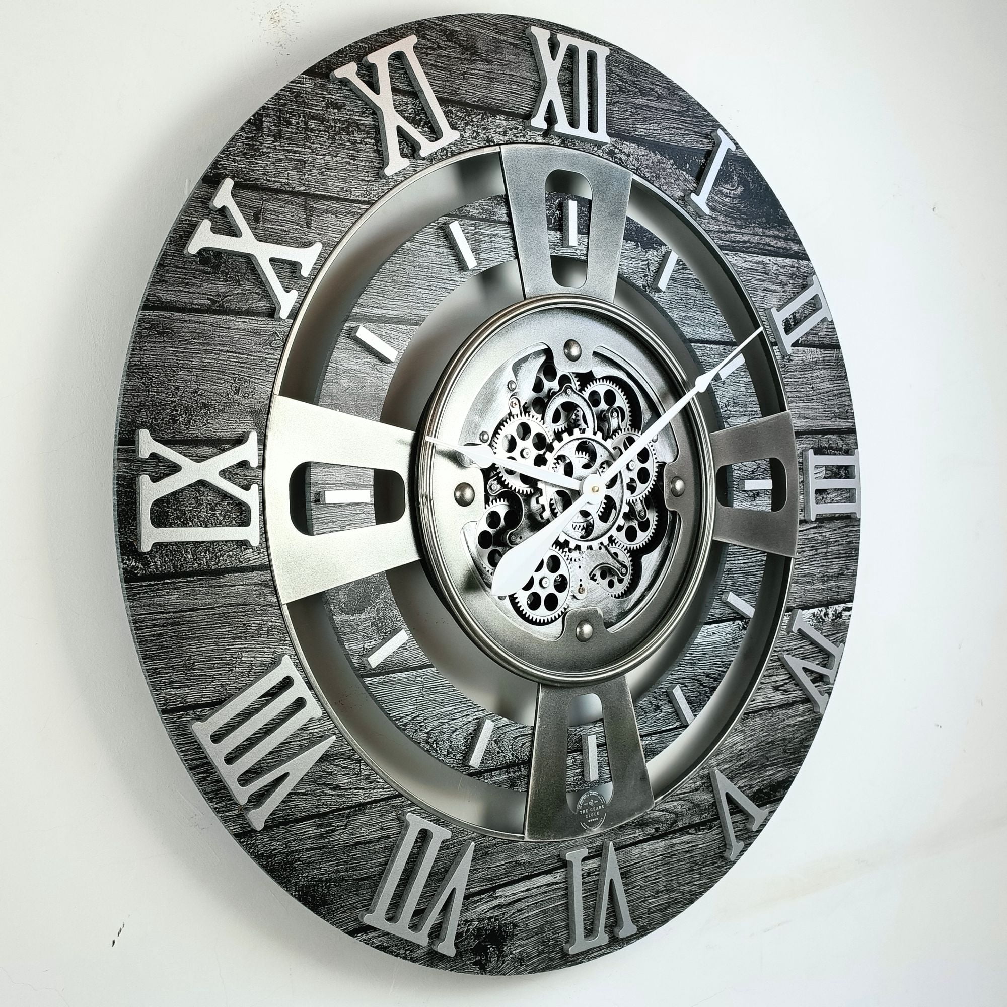 THE GEARS CLOCK Wall Clock with Real Moving Gears EN-LI_ 24 in Round Carbon-Grey