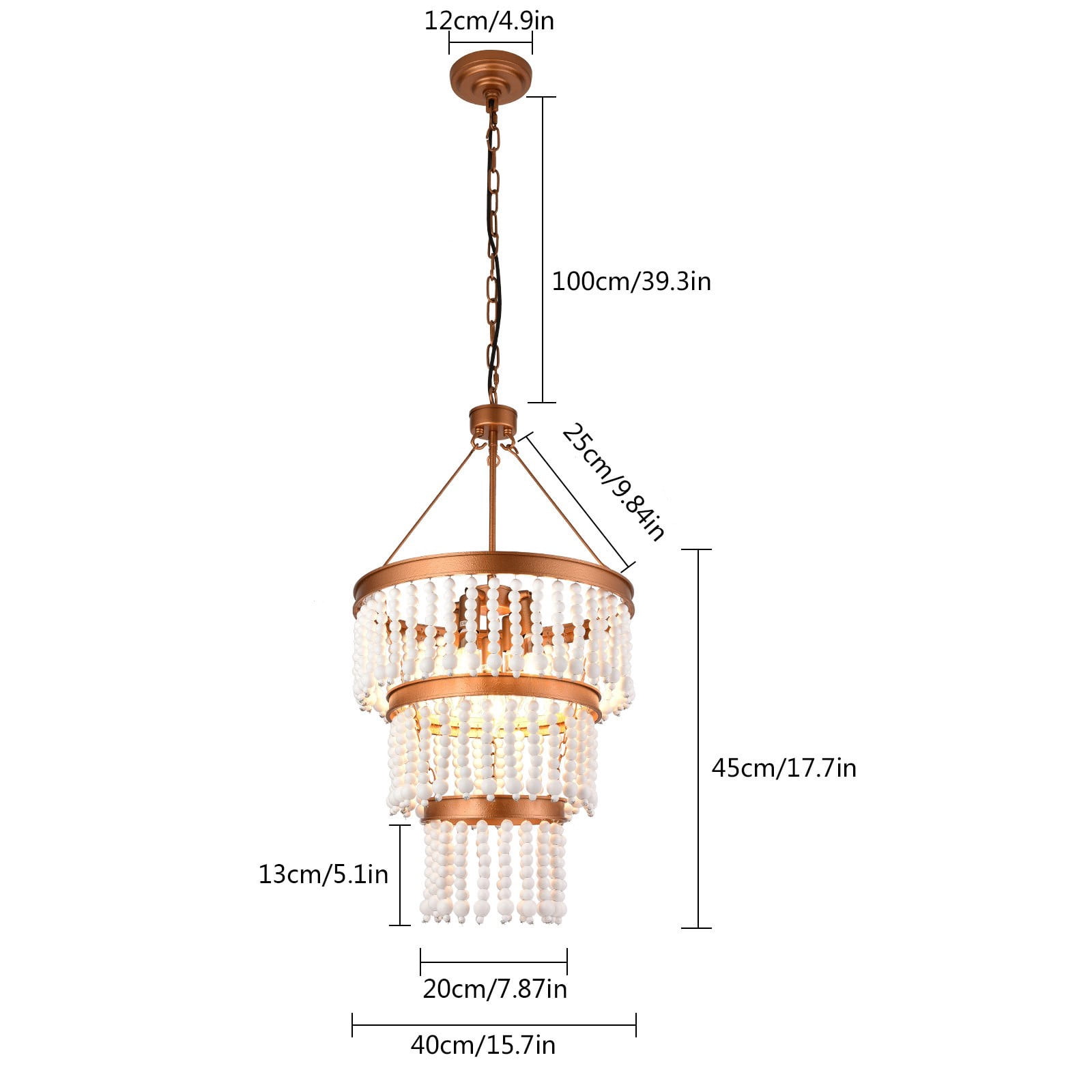 15.7" Modern Bohemia Wood Bead Chandelier 5-Light Pendant Lamp Ceiling Light Fixture for Dining Room