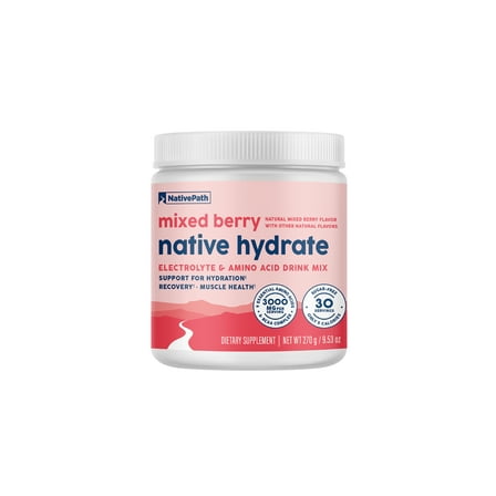 NativePath Native Hydrate, Zero Sugar, Electrolytes Powder with BCAAs, Mixed Berry Hydration, Keto & Paleo Friendly, 30 Servings