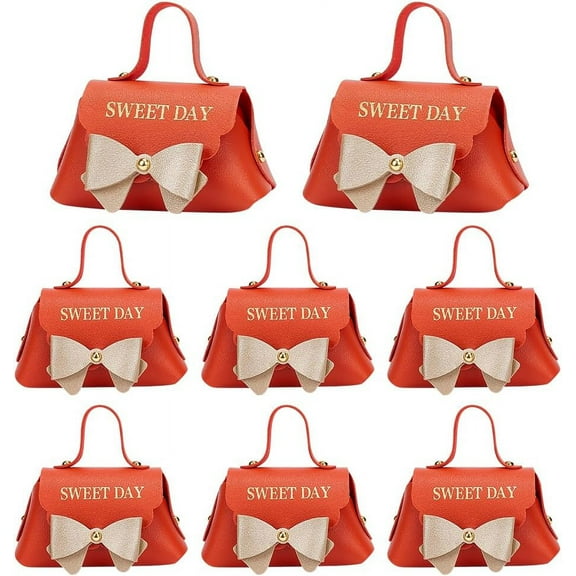 8pcs Orange Leather Bowknot Gift Boxes Reusable Mini Handbag Gift Box with Handle for Weddings Birthday Housewarming 2.76x5.12x3.15inch DIY