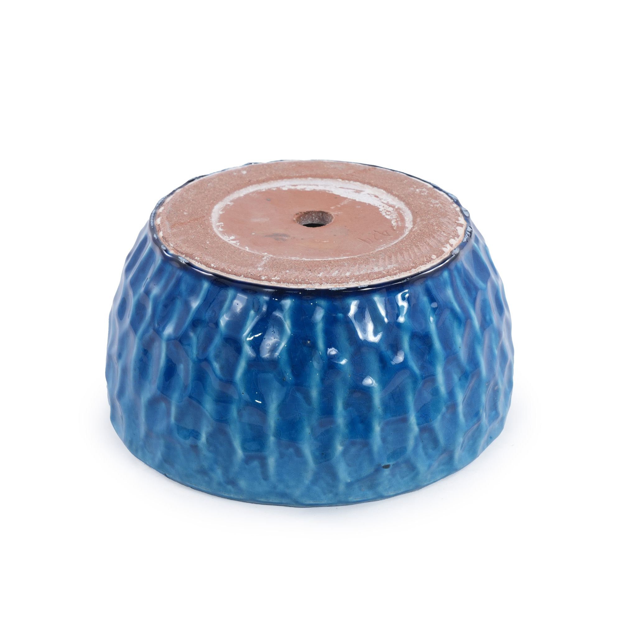 Leumius Set of 3 Handmade Ceramic Planter, 15"/12"/10" Diameter, Cobalt Blue Hammered Texture, for Succulents & Violets, Indoor/Outdoor Use on Windowsill & Bookshelf Blue