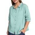 thumbnail image 3 of Tqcoqu Button Down Shirts for Women Half Sleeve Collared Casual Loose Blouses Summer Vacation Tops with Chest Pocket,Green Women's M-XXXXL, 3 of 6