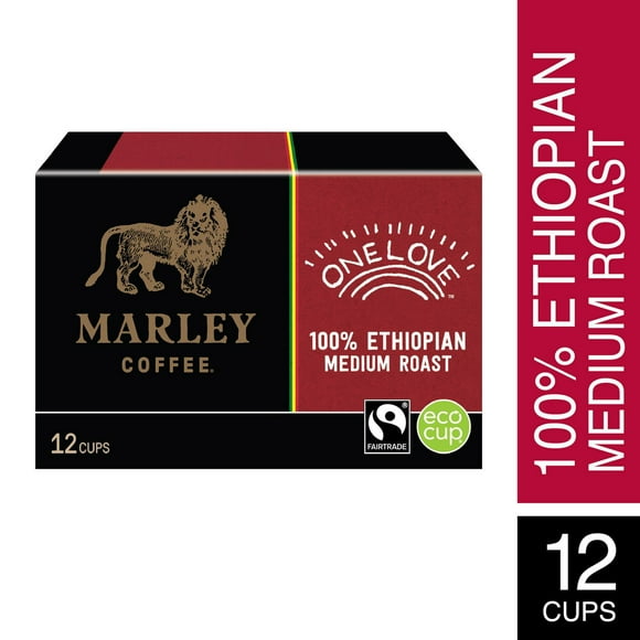 Marley Coffee, One Love 100% Ethiopian, Medium Roast, Single Serve K-Cup Compatible Capsules, 12 Count