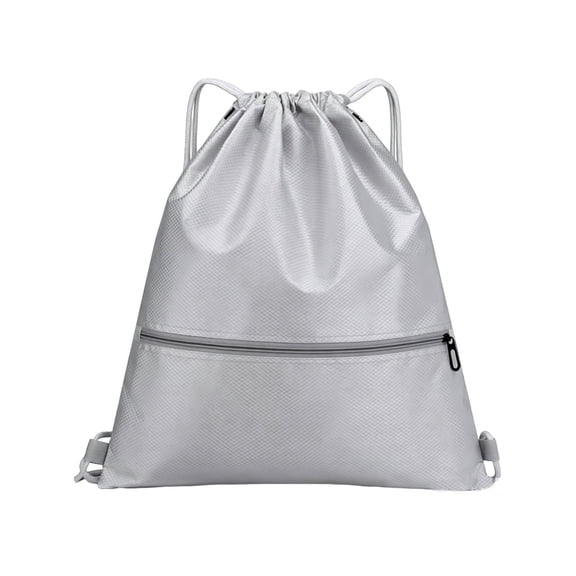 Drawstring Backpack Bag, Waterproof Draw String Back Sack with Zip Pocket, Gym Drawstring Bags Swim Bag for Men Women (17''x20'', Gray)