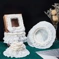 thumbnail image 2 of Cinta elástica de encaje plisado de 3 capas con volantes y cuentas de perlas de 3 yardas, ideal para decoración de bodas y manualidades., 2 of 9